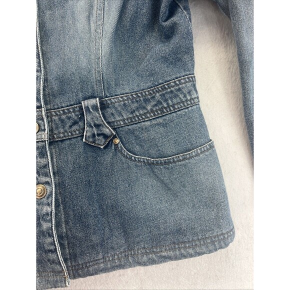 Mudd Quilted Lined Mid Length Jean Jacket L Blue Button Denim Grunge Vintage Y2K - Picture 4 of 9